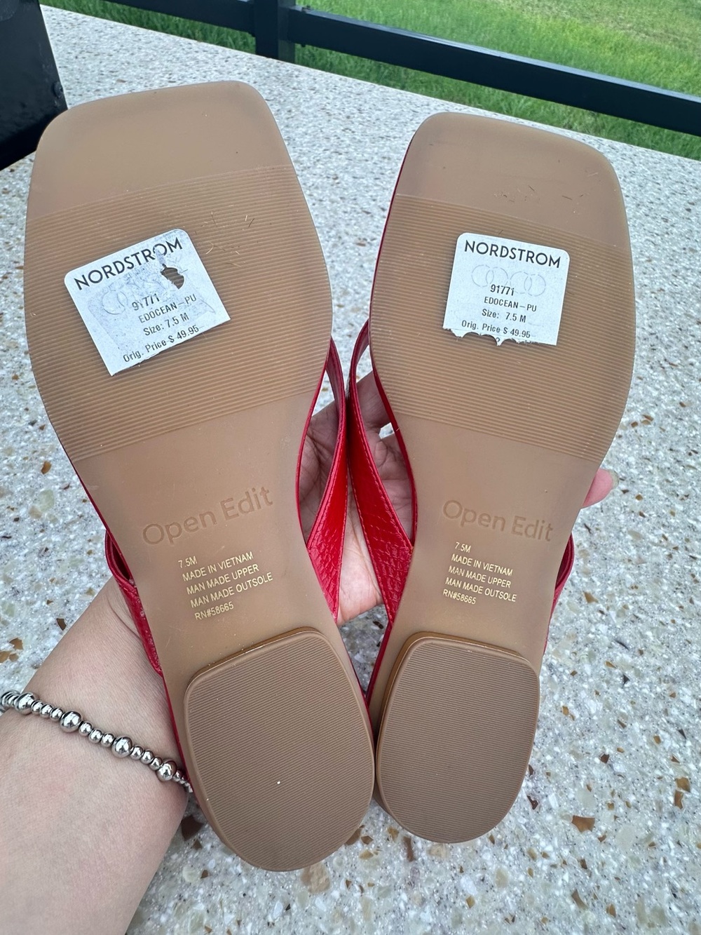 Open Edit New Red Square-Toe Thong Sandals for Women. Sz 7.5 - Picture 8 of 8